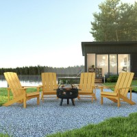 5 Piece Charlestown Yellow Poly Resin Wood Adirondack Chair Set With Fire Pit - Star And Moon Fire Pit With Mesh Cover