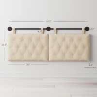 Nathan James Remi Tufted Wall Mount Hanging Upholstered Headboard, Queen, White Cloud/Black