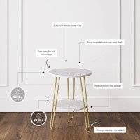 Nathan James Ashley Round Modern Side Accent Or End Living Bedroom And Nursery Room, 1 Table, White/Gold