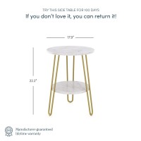 Nathan James Ashley Round Modern Side Accent Or End Living Bedroom And Nursery Room, 1 Table, White/Gold