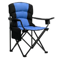 Maiufun Oversized Camping Chair Folding Heavy Duty Quad Outdoor Large Lawn Chairs Portable Support 400 Lbs Padded Thicken Oxford With Armrests, Storage Bag, Cup Holder, Carry Bag For Outside(Blue)