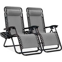 Best Choice Products Set Of 2 Adjustable Steel Mesh Zero Gravity Lounge Chair Recliners Wpillows And Cup Holder Trays Ice Gra