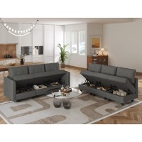 LLappuil Modular Sectional Sleeper Sofa Faux Leather Fabric 6 Seater Couch with Storage Seat, Modern Reversible Chaise Modular Couch, Dark Grey