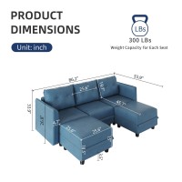 LLappuil Convertible Modular Sofa Faux Leather Fabric U Shaped Sectional with Double Reversible Chaises 5 Seater Storage Sofa Couch Sleeper with Ottomans, Navy Blue