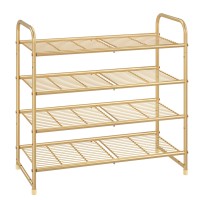 Simple Trending 4Tier Stackable Shoe Rack Expandable Adjustable Shoe Organizer Storage Shelf Wire Grid Golden Yellow