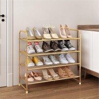 Simple Trending 4Tier Stackable Shoe Rack Expandable Adjustable Shoe Organizer Storage Shelf Wire Grid Golden Yellow