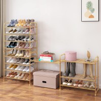 Simple Trending 4Tier Stackable Shoe Rack Expandable Adjustable Shoe Organizer Storage Shelf Wire Grid Golden Yellow