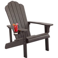 Homehua Hard Plastic Adirondack Chair Weather Resistant With Cup Holder Imitation Wood Stripes Easy To Assemble Maintain Ou