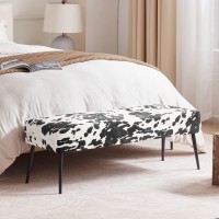 Duhome Velvet Bench Ottoman, Upholstered Bedroom Benches Cow Print End Of Bed Bench With Black Metal Base For Entryway Dining Room Living Room Bedroom, Black