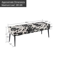 Duhome Velvet Bench Ottoman, Upholstered Bedroom Benches Cow Print End Of Bed Bench With Black Metal Base For Entryway Dining Room Living Room Bedroom, Black