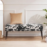 Duhome Velvet Bench Ottoman, Upholstered Bedroom Benches Cow Print End Of Bed Bench With Black Metal Base For Entryway Dining Room Living Room Bedroom, Black