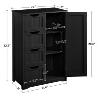 Yaheetech Wooden Bathroom Floorside Storage Organizer Cabinet With 4 Drawers And 1 Cupboard Freestanding Entryway Storage Unit