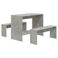 Vidaxl 3 Piece Modern Dining Set In Concrete Gray, Made From Engineered Wood - Sleek Design, Sturdy And Durable For Homes, Dining Areas And Commercial Restaurants