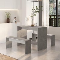Vidaxl 3 Piece Modern Dining Set In Concrete Gray, Made From Engineered Wood - Sleek Design, Sturdy And Durable For Homes, Dining Areas And Commercial Restaurants