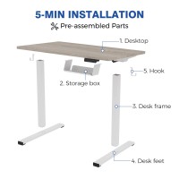 Flexispot Standing Desk Electric Stand Up Desk With 40 X 24 Inches Ergonomic Memory Controller Height Adjustable Desk With Usb Charging Ports(White Frame + Classic Gray Desktop)