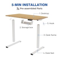 Flexispot Standing Desk Electric Sit Stand Desk With 48 X 24 Inches Ergonomic Memory Controller Adjustable Height Desk With Usb Charging Ports(White Frame + Honey Wheat Desktop)