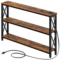Rolanstar Sofa Table With Charging Station, 3 Tier Narrow Console Storage Shelf And Power Outlet, 47?Entryway Metal Frame Behind Couch Hallway Entrance For Living Room