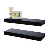 Bameos Floating Shelves Black Wall Mounted Wooden Shelves With Invisible Brackets Set Of 2 Hanging Wall Shelves Decoration For