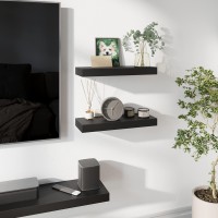 Bameos Floating Shelves Black Wall Mounted Wooden Shelves With Invisible Brackets Set Of 2 Hanging Wall Shelves Decoration For