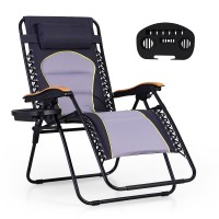 Mfstudio Zero Gravity Chairs, Oversized Patio Recliner Chair, Padded Folding Lawn Chair With Cup Holder Tray, Support 400Lbs, Diamond Grey