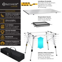 Kesser Folding Camping Table, Camping Table With Aluminium Frame, Roll-Up Table, Folding Table With Height Adjustment Incl. Carry Bag With Strap, 90 X 53 Cm - Up To 30 Kg