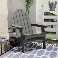 Lue Bona Folding Adirondack Chair Dark Gray Hdps Fire Pit Patio Chairs Weather Resistant Modern Plastic Outdoor Chairs With Cu