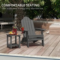 Lue Bona Folding Adirondack Chair Dark Gray Hdps Fire Pit Patio Chairs Weather Resistant Modern Plastic Outdoor Chairs With Cu