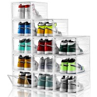 Insty 12 Pack Shoe Storage Boxes Stackable Clear Boxes With Doors Organizer Containers For Sneakers Fit Us Menswomens Siz