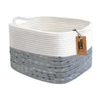 Comfy Homi Woven Cotton Rope Basket With Handle Soft Medium Basket Baby Storage, Decorative Basket For Bathroom, Toy, Book, Towel, Cube Bin, Blanket 13.5'' X 11'' X 9.5'' White/Pompom Grey