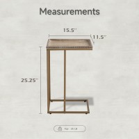 Cozayh Farmhouse C Table Couch End Table Rustic Distressed Beaded Edge Tray Top Sofa Snack Side Table Gold