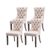 Virabit Upholstered Dining Chairs Set Of 4, Velvet Tufted Dining Chairs With Nailhead Back And Ring Pull Trim, Solid Wood Dining Chairs For Kitchen/Bedroom/Dining Room (Beige)