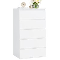 Fotosok White Dresser, 5 Drawer Dresser Tall White Dresser With Large Storage Space, Modern Storage Chest Of Drawers, 23.6L X 17.6W X 39.1H Inch Storage Organizer Cabinet For Home, White