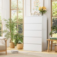 Fotosok White Dresser, 5 Drawer Dresser Tall White Dresser With Large Storage Space, Modern Storage Chest Of Drawers, 23.6L X 17.6W X 39.1H Inch Storage Organizer Cabinet For Home, White