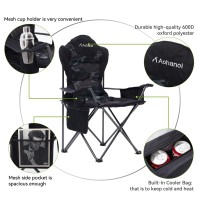 Aohanoi Camping Chairs For Heavy People, Folding Chairs For Outside Outdoor Folding Chairs With Cup Holder & Cooler Bag, Camp Chairs Supports Up To 300Lbs (1 Pc, Camo)