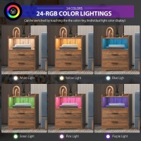 Dnbss Led Nightstand With Charging Station, Smart Bedside Table With 24-Color Rgb Led Lights, Charging Nightstand For Bedroom, Modern Nightstand Brown