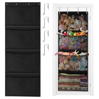 Stuffed Animal Storage,Over The Door Organizer Storage For Storage Plush Toys,Baby Supplies And Other Soft Sundries,Breathable Hanging Large Capacity Toy Storage Pockets For Kids Room Bathroom(Black)