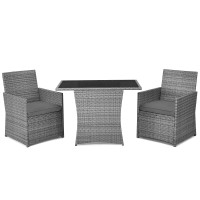 Dortala 3 Pieces Patio Rattan Furniture Set, Outdoor Wicker Conversation Set With Sponge And Coffee Table, Cushioned Dining Bistro Chair Set For Patio Garden Backyard Pool, Grey