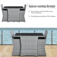 Dortala 3 Pieces Patio Rattan Furniture Set, Outdoor Wicker Conversation Set With Sponge And Coffee Table, Cushioned Dining Bistro Chair Set For Patio Garden Backyard Pool, Grey