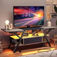 Bestier Gaming Tv Stands For Living Room With Power Outlets Led Entertainment Center For Tv Up To 65 Inch 55?Tv Game Console For Living Room Bedroom Removable Drawer 20 Dynamic Rgb Modes, Wash Gray