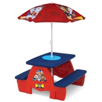 Delta Children 4 Seat Activity Picnic Table With Umbrella And Lego Compatible Tabletop Paw Patrol