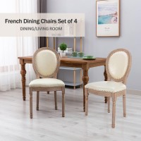 Nrizc French Country Dining Chairs Set Of 4 Leather Farmhouse Dining Room Chairs With Round Back Solid Wood Legs Oval Side Ch