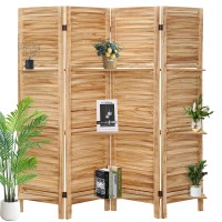 Babion Room Divider With Shelves, 5.6Ft Room Dividers 4 Panel, Wood Room Dividers And Folding Privacy Screens, Portable Room Divider Screen, Room Dividers Wall For Home Office, Bedroom, Natural Color