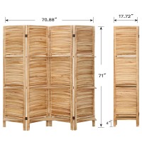 Babion Room Divider With Shelves, 5.6Ft Room Dividers 4 Panel, Wood Room Dividers And Folding Privacy Screens, Portable Room Divider Screen, Room Dividers Wall For Home Office, Bedroom, Natural Color