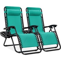 Best Choice Products Set Of 2 Adjustable Steel Mesh Zero Gravity Lounge Chair Recliners Wpillows And Cup Holder Trays Mint