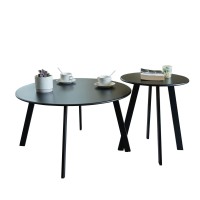 Meluvici Patio Coffee Table Set Of 2, Weather Resistant Outdoor Round End Table, Nesting Tables For Living Room Balcony Office, Black