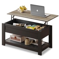 Wlive Modern Rustic Coffee Table With Storage Shelf And Hidden Compartment,Wood Lift Tabletop For Home Living Room,Black,Greige.