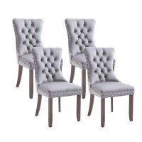 Virabit Dining Room Chairs Set Of 4, Velvet Tufted Dining Chairs With Nailhead Back And Ring Pull Trim, Upholstered Dining Chairs For Kitchen/Bedroom/Dining Room (Light Grey)