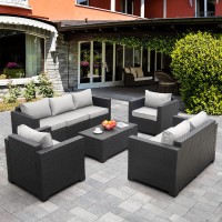 Rattaner 5Piece Patio Furniture Sofa Set Outdoor Wicker Sectional Couch With Storage Table Nonslip Cushions Furniture Covers