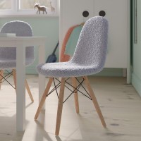 Zula Kids Modern Padded Armless Faux Sherpa Accent Chairs with Beechwood Legs in Gray