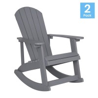 Savannah AllWeather Poly Resin Wood Adirondack Rocking Chair with Rust Resistant Stainless Steel Hardware in Gray Set of 2